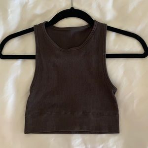 STRETCH RIB HIGH NECK BRA | SOOT / XXS/XS